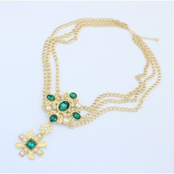 N-3547European Style Gold Plated Alloy Pearl Crystal Flower Star Pendant necklace