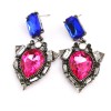 E-1696 New Arrival Vintage Style Gun Black Metal Red/Blue Crystal Dangle Ear Stud Earrings