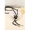 N-3546 New Arrival Charming Fashion Rhinestone Rose Flower Pendant Black Leather Long Chain Necklace
