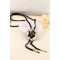 N-3546 New Arrival Charming Fashion Rhinestone Rose Flower Pendant Black Leather Long Chain Necklace