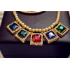 N-3549 New Arrival Fashion Pearl Thin Double Chain Square Rhinestone Square Pendant Necklace