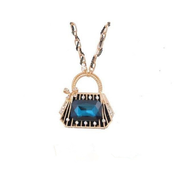 N-3554New Arrival Fashion Gold Plated Alloy Ribbon Chain Bowknot Rhinestone Crystal Bag Pendant Necklace