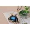 N-3554New Arrival Fashion Gold Plated Alloy Ribbon Chain Bowknot Rhinestone Crystal Bag Pendant Necklace