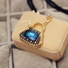 N-3554New Arrival Fashion Gold Plated Alloy Ribbon Chain Bowknot Rhinestone Crystal Bag Pendant Necklace