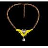N-3557 New Arrival Fashion Gold Plated Alloy fluorescence color resin gem feather crystal drop Pendant Necklace