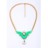N-3557 New Arrival Fashion Gold Plated Alloy fluorescence color resin gem feather crystal drop Pendant Necklace