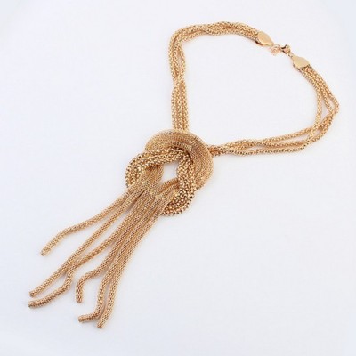 N-3564 Fashion European Style Gold Plated Metal  Snake Chains Knot Tassels Necklace