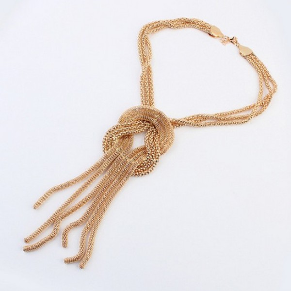 N-3564 Fashion European Style Gold Plated Metal Snake Chains Knot Tassels Necklace