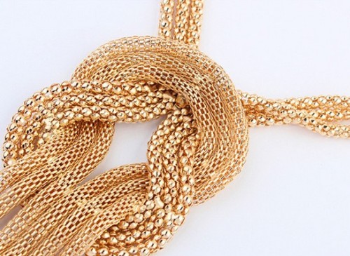 N-3564 Fashion European Style Gold Plated Metal  Snake Chains Knot Tassels Necklace