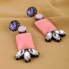 E-0312 European Bronze Alloy Crystal Square Resin Gem Flower Ear Stud Earrings