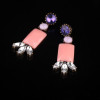 E-0312 European Bronze Alloy Crystal Square Resin Gem Flower Ear Stud Earrings