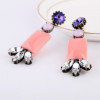 E-0312 European Bronze Alloy Crystal Square Resin Gem Flower Ear Stud Earrings