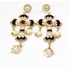 S-0090 Fashion European Black Bead Chain Enamel Rhinestone Cross Flower Pendant Necklace Earrings Set