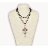 S-0090 Fashion European Black Bead Chain Enamel Rhinestone Cross Flower Pendant Necklace Earrings Set