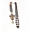 S-0090 Fashion European Black Bead Chain Enamel Rhinestone Cross Flower Pendant Necklace Earrings Set