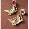 E-3013Fashion European Style Gold Plated Alloy Red Crystal Green Rhinestone Crocodile Gecko Dangle Ear Stud Earrings