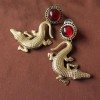 E-3013Fashion European Style Gold Plated Alloy Red Crystal Green Rhinestone Crocodile Gecko Dangle Ear Stud Earrings