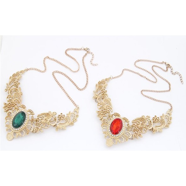 N-3561New Fashion European Gold Plated Hollow Out Lace Crystal Rhinstone Flower Choker Necklace
