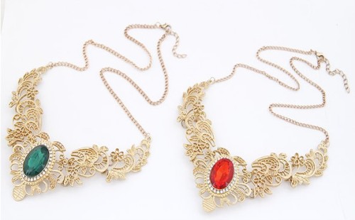 N-3561New Fashion European Gold Plated Hollow Out Lace Crystal Rhinstone Flower Choker Necklace