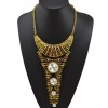 N-3562 European style vintage gold chain metallic crescent with long triangle pendant big round crystal geometry choker necklace earrings set