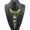 N-3562 European style vintage gold chain metallic crescent with long triangle pendant big round crystal geometry choker necklace earrings set