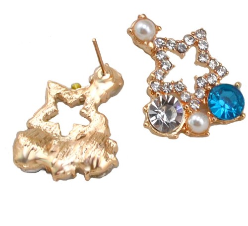 E-3017Fashion European Style Gold Plated Alloy Crystal Pearl Rhinestone Star Ear Stud Earrings