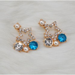 E-3017Fashion European Style Gold Plated Alloy Crystal Pearl Rhinestone Star Ear Stud Earrings