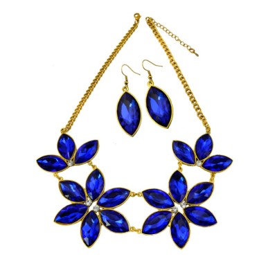 N-3569New Arrived Golden Metal Chain Crystal Big Flower Choker Necklace
