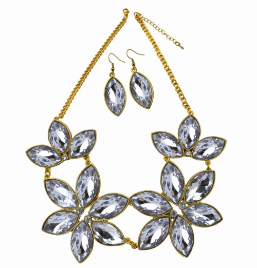 N-3569New Arrived Golden Metal Chain Crystal Big Flower Choker Necklace