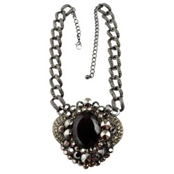 N-3567New Arrived Punk Gun Black Alloy Link Chain Rhinestone Black Crystal Big Flower Choker Necklace