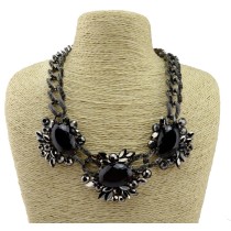 N-3565 New Arrived  Punk Gun Black Alloy Link Chain Rhinestone Black Crystal Big Flowers Pendant Necklace