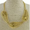 N-3570 New Arrived Vintage Gold Alloy Hollow Out Feather Shape Drop Crystal Earring Necklace