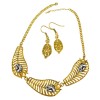 N-3570 New Arrived Vintage Gold Alloy Hollow Out Feather Shape Drop Crystal Earring Necklace