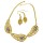 N-3570 New Arrived Vintage Gold Alloy Hollow Out Feather Shape Drop Crystal Earring Necklace