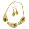 N-3570 New Arrived Vintage Gold Alloy Hollow Out Feather Shape Drop Crystal Earring Necklace