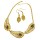 N-3570 New Arrived Vintage Gold Alloy Hollow Out Feather Shape Drop Crystal Earring Necklace
