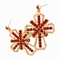E-3014 Fashion Gold Plated New Irregular Red/Blue/Rose Rhinestone Ornaments Nice Crosses Dangle Earrings