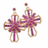 E-3014 Fashion Gold Plated New Irregular Red/Blue/Rose Rhinestone Ornaments Nice Crosses Dangle Earrings