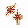 E-3014 Fashion Gold Plated New Irregular Red/Blue/Rose Rhinestone Ornaments Nice Crosses Dangle Earrings