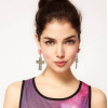 E-3016European Fashion Gold plated Metal Pink Gem Rhinestone Cross Dangle Earrings
