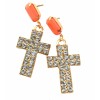 E-3016European Fashion Gold plated Metal Pink Gem Rhinestone Cross Dangle Earrings