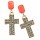 E-3016European Fashion Gold plated Metal Pink Gem Rhinestone Cross Dangle Earrings