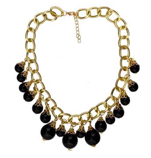 N-3583 European Style Gold Plated Link Chain Flower White Black 2 Colors Pearl Beads Tassels Necklace
