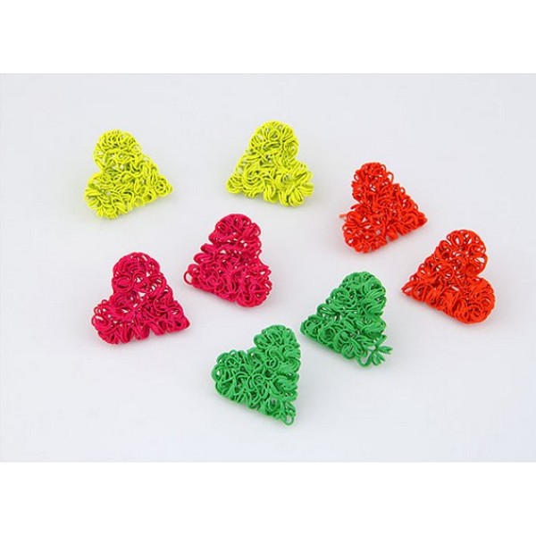 E-1221 Charming European Lovely Fluorescence Colorful Heart Ear Stud Earrings