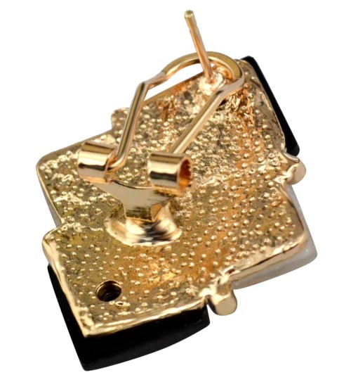 E-3022 European Fashion Gold Plated Metal Rhinestone Resin Gem Geometry Earrings