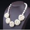 N-3586 European Style Gold Plated Alloy Pearl Chain Drop Clear Rhinestone Flower Necklace Wedding Jewelry