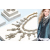 N-3585European Vintage Style Gold Alloy Full Clear Drop Square Flower Statement Necklace Wedding Jewelry