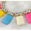 N-3587 European Style Gold Plated Alloy Clear Crystal Square Geometry Resin Gem Necklace