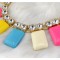 N-3587 European Style Gold Plated Alloy Clear Crystal Square Geometry Resin Gem Necklace