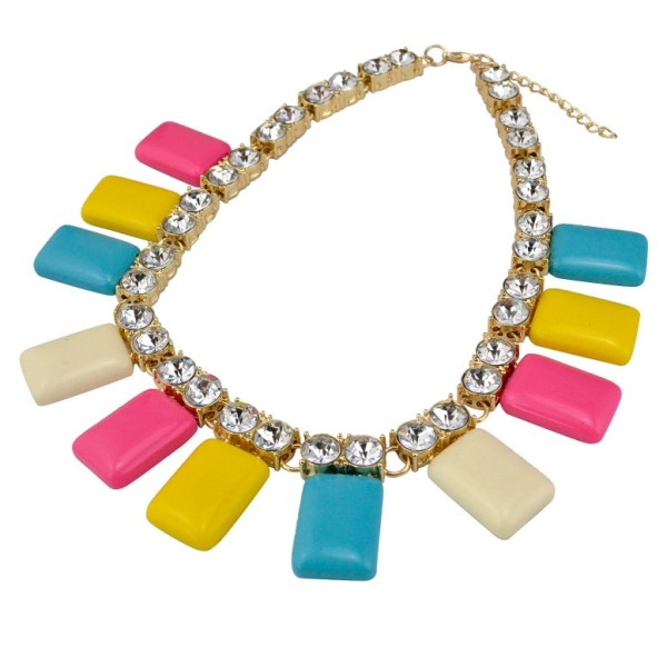 N-3587 European Style Gold Plated Alloy Clear Crystal Square Geometry Resin Gem Necklace